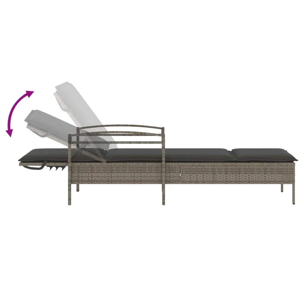 Lettino Prendisole | Sdraio da giardino | Lettino da sole con Cuscino Grigio 63x200x81 cm Polyrattan