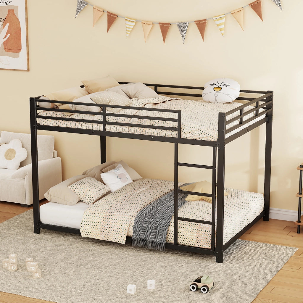 Letto a Castello Letto Matrimoniale 140×200 cm con Sponde di Sicurezza; senza Materasso; in Metallo; Nero