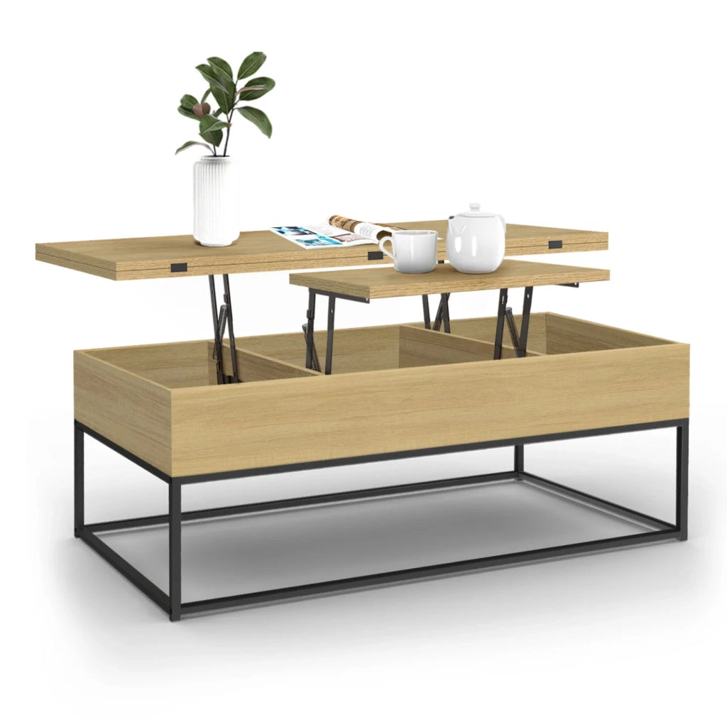 IDMarket - Mesa de centro multifunción con 2 tableros abatibles DETROIT, 1 de ellos convertible en mesa de comedor