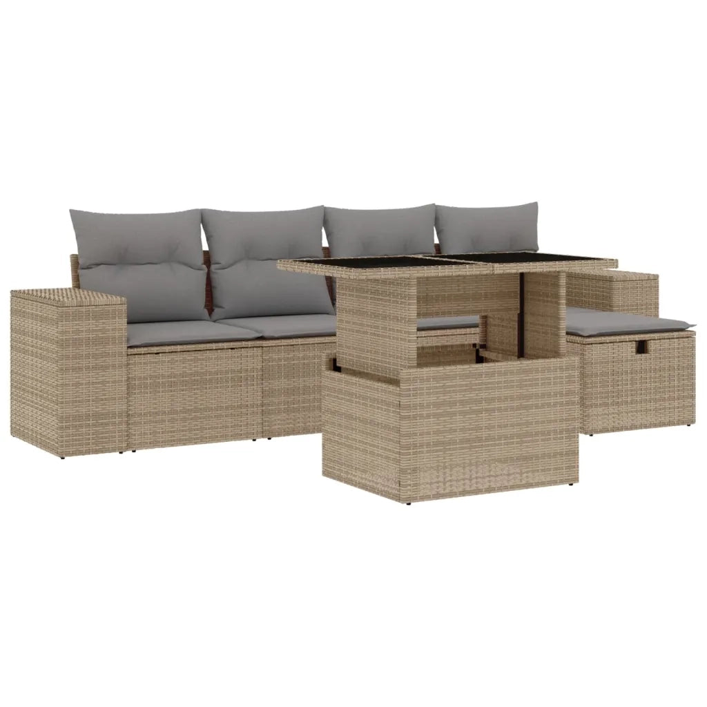 Set Divano da Giardino 6 pz con Cuscini Beige in Polyrattan 3275289