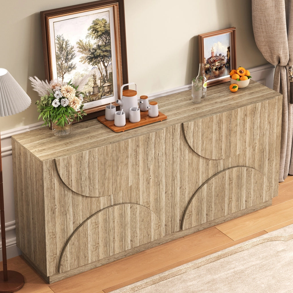OKWISH Credenza con Ante e Ripiani Regolabili, Apertura Silenziosa, per Soggiorno e Sala da Pranzo, 160 × 40 × 80 cm