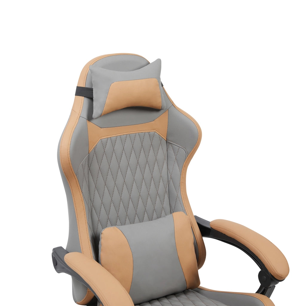 Sedia da ufficio gaming con schienale ergonomico, tasca posteriore e base in metallo, in PVC grigio marrone