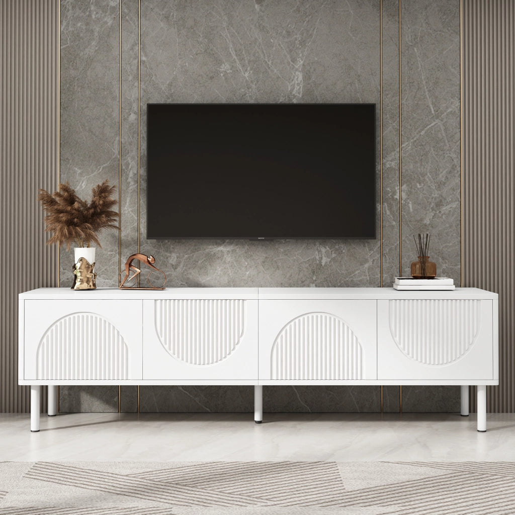 Mobile TV con 4 vani e passacavi; per soggiorno; in MDF e truciolare; bianco; 180x40x52 cm