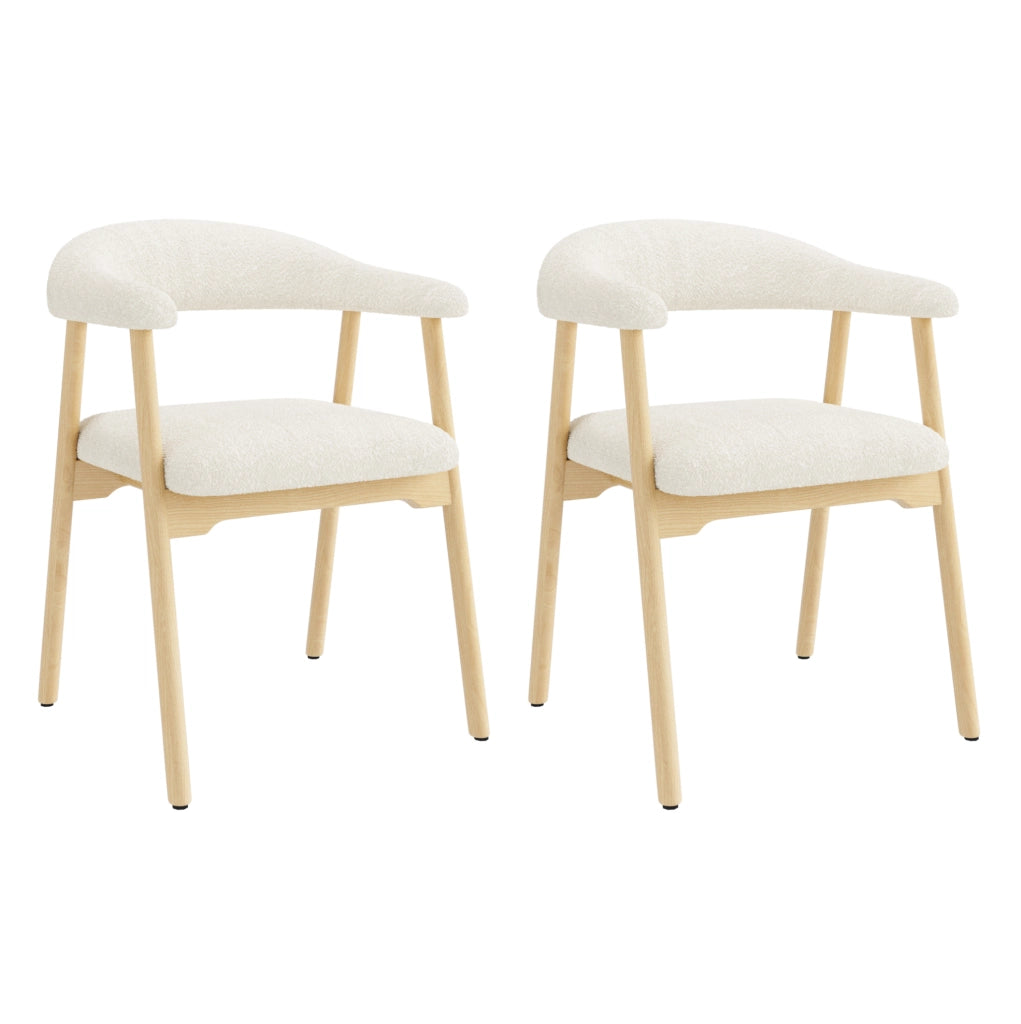 Set di 2 sedie da pranzo 78.99x58.5x29.11 cm con schienale ergonomico C in bouclé; legno naturale
