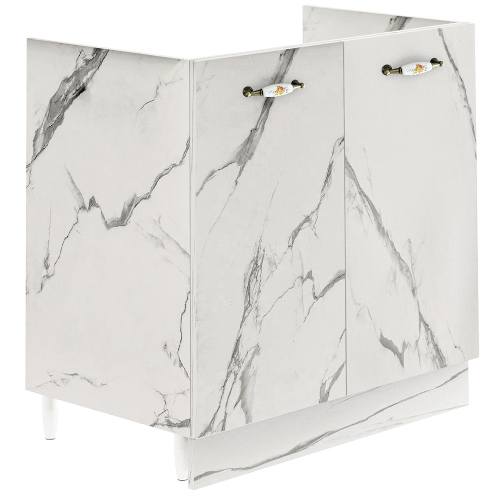 Mobile Sottolavello da Cucina Componibile a 2 Ante in Legno Bianco Effetto Marmo