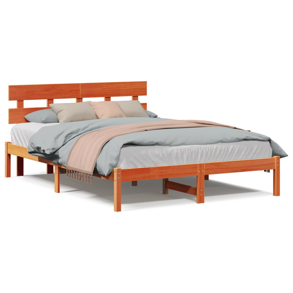 Struttura Letto con Testiera Marrone Cerato 160x200 cm Legno Massello di Pino