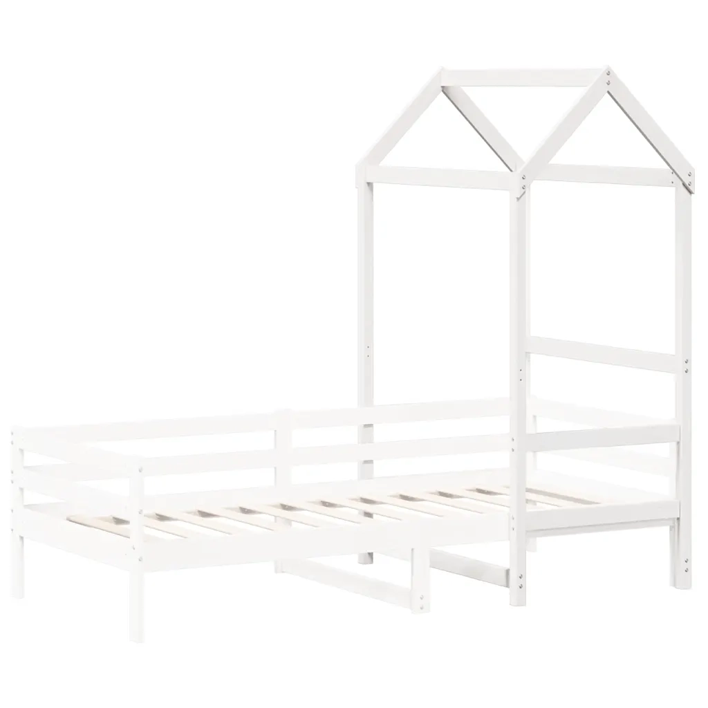 Tetto Letto Bambini Bianco 118x70x176,5 cm Legno Massello Pino