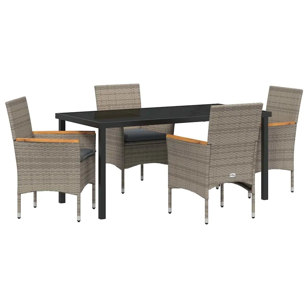 Set da Pranzo per Giardino con cuscino 5 pcs Grigio polyrattan