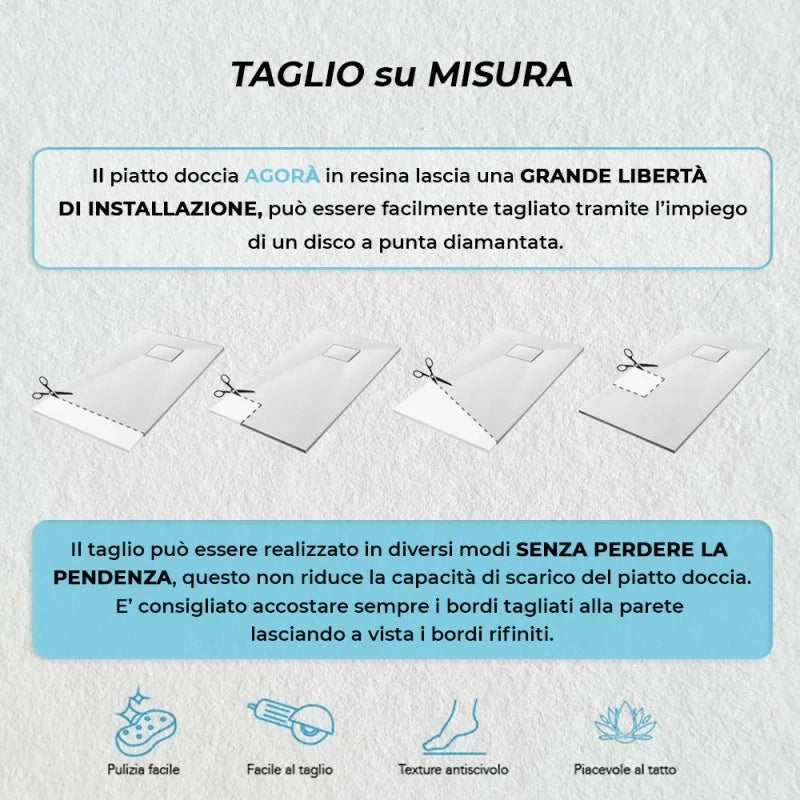 Piatto doccia 70x170 filo pavimento Agorà in resina bianco pietra