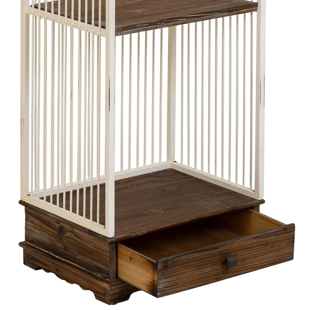 Scaffale, legno bianco e metallo, 3 ripiani, 1 cassetto 41x31x172h cm