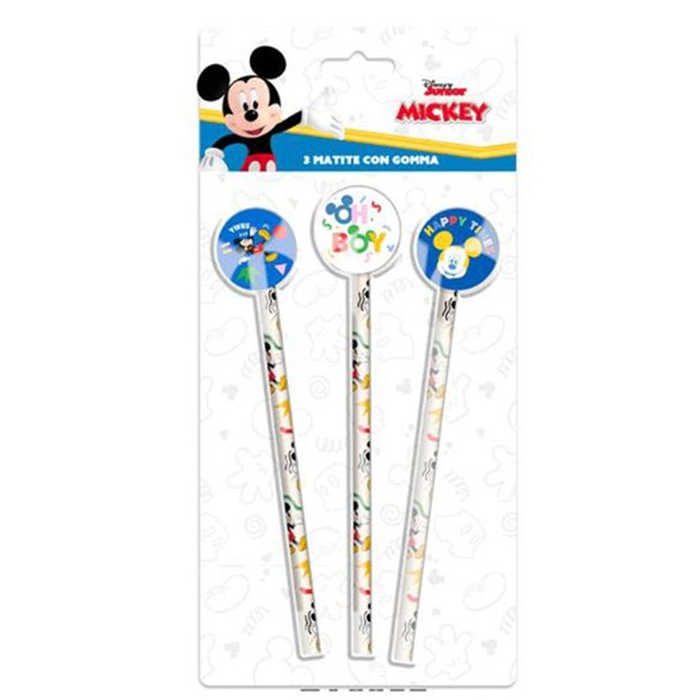Trade Shop - Set 3 Pz Matite Con Gomma Tema Topolino Accessori Per Disegno Scuola Bambini 955470 -