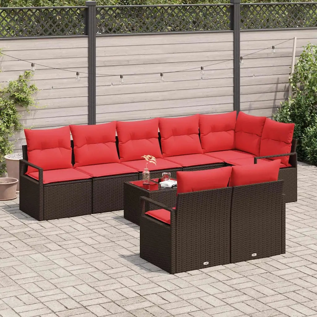 Set di divani 9 pcs Marrone polyrattan