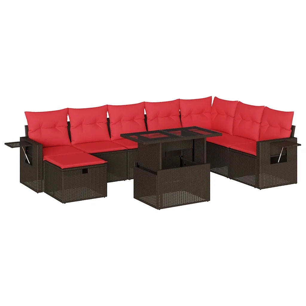 Set Divani da Giardino 9 pz con Cuscini Marrone in Polyrattan 3275034