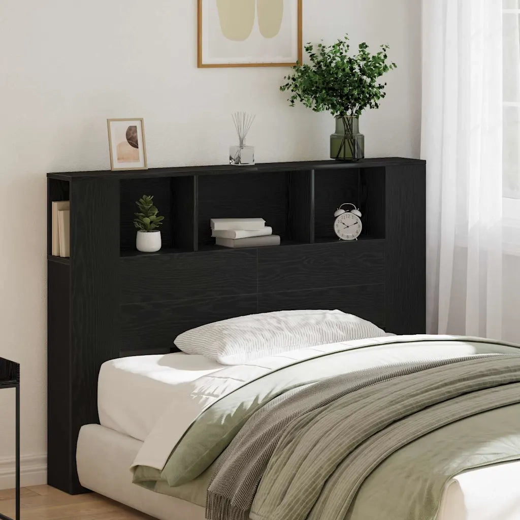 Testata del letto-Testiera con Contenitore Rovere Nero 140 x 19 x 104,5 cm