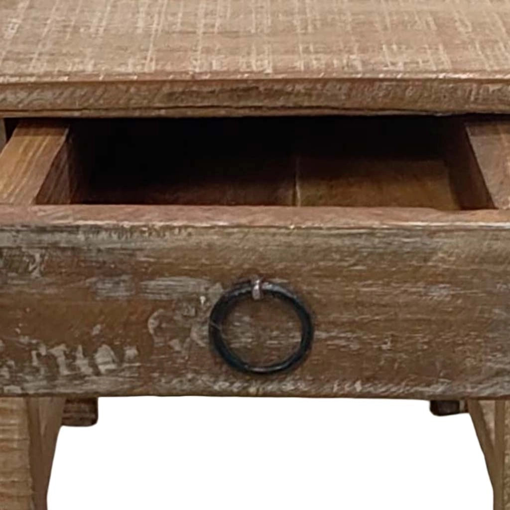 Sgabello con cassetto in legno con finitura artigianale marrone 25x25x29 h cm