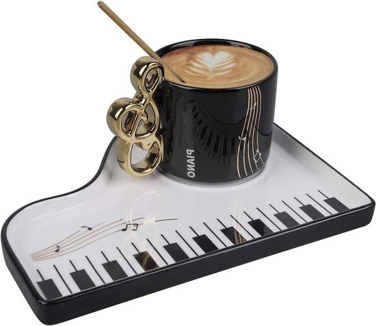 Ceramica musicale da caffè da 200ml, Set con piatto e cucchiaio per cappuccino e espresso, Ideale per musicisti
