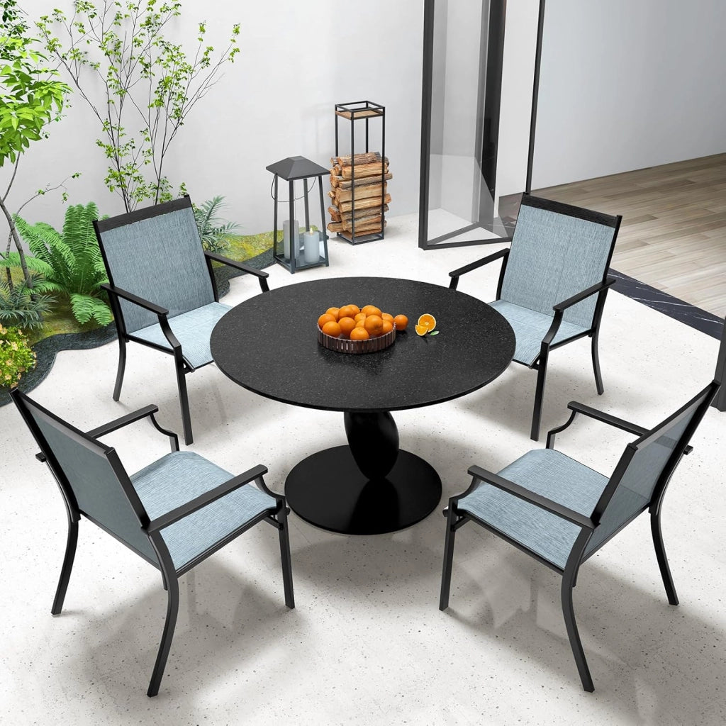 2 sedie da terrazza con schienale curvo, braccioli lunghi, tessuto traspirante, robusto telaio in metallo, per sala da pranzo all'aperto, per giardino, cortile (blu)