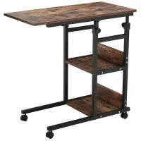 Tavolino Portaoggetti con Ruote, Regolabile in Altezza, Compatto, 2 Ripiani, Telaio in Metallo, 80x40x72-82 cm, Marrone e Nero
