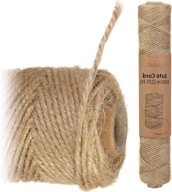 100 m cordone di juta resistente alle scalfitture a 3 fili, tessuto naturale biodegradabile per decorazioni e artigianato con fibre di juta vegetali, corda di juta 2 mm.