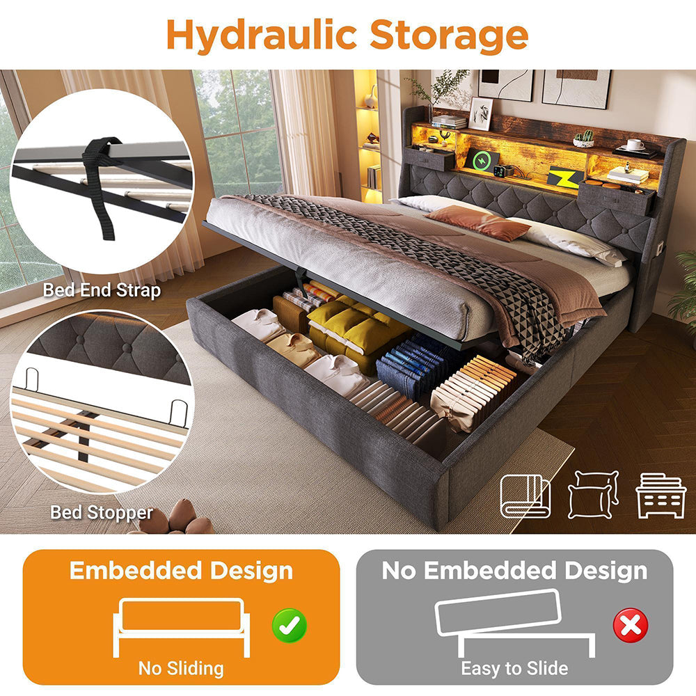 Letto 180x200cm?- Xylo - idraulico 4 USB lino grigio