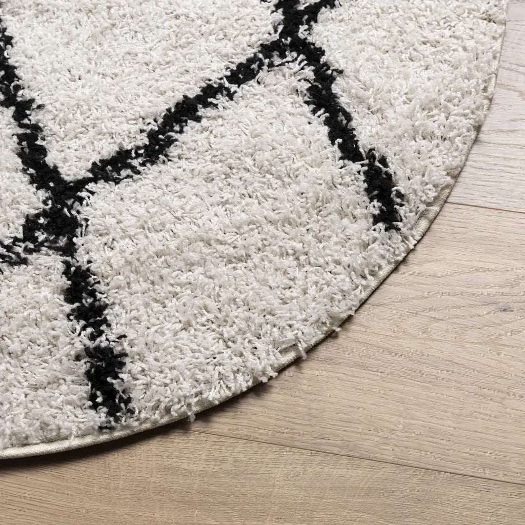 Tappeto Shaggy PAMPLONA a Pelo Lungo Crema e Nero Ø 280 cm 375381