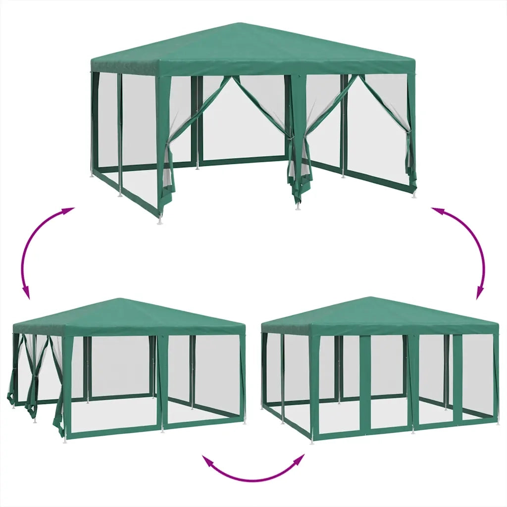 Tenda per Feste con 8 Pareti Laterali in Rete-Tenda Gazebo Verde 4x4 m HDPE