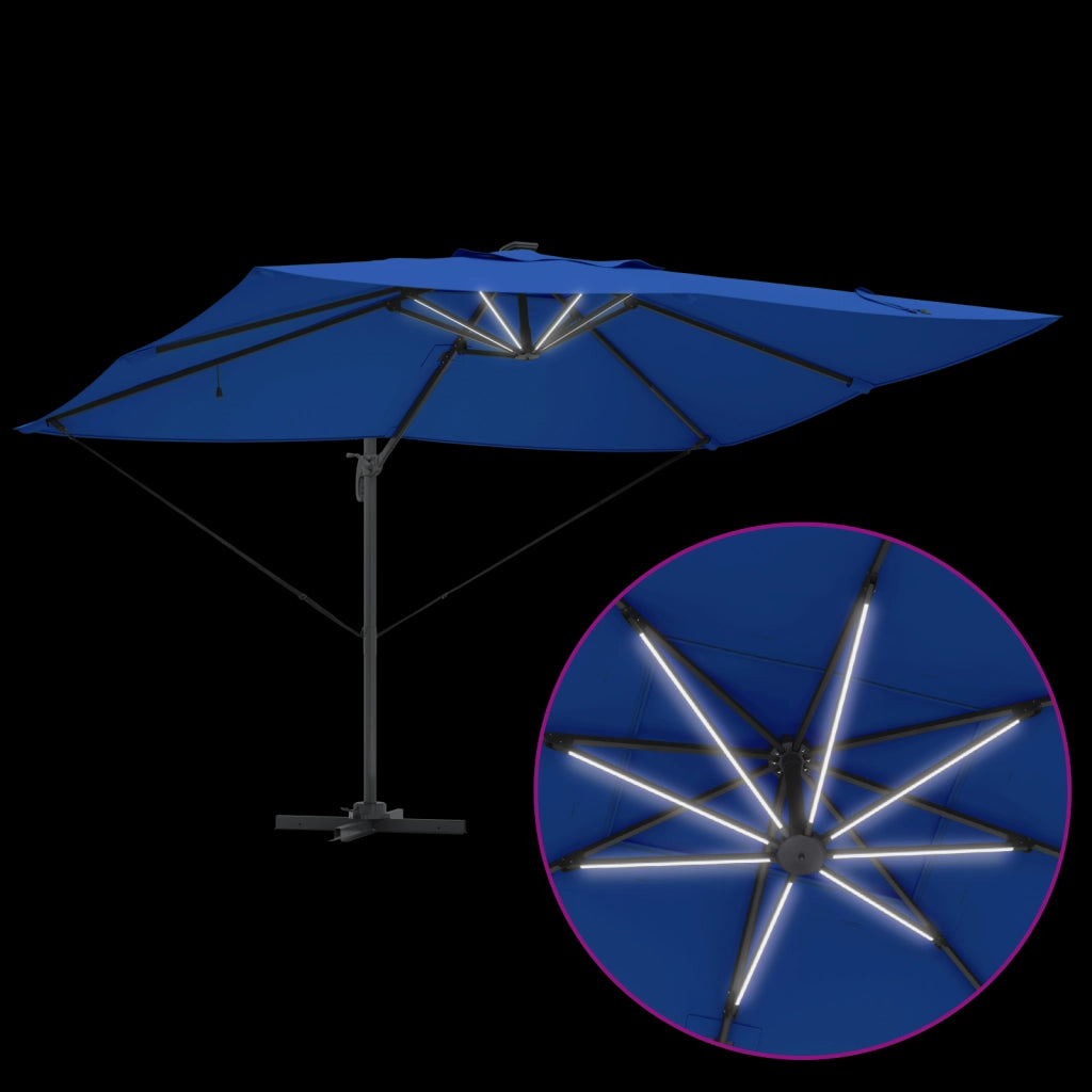 Ombrellone a Sbalzo Roma con LED Blu Azzurro 352x251x265 cm Alluminio