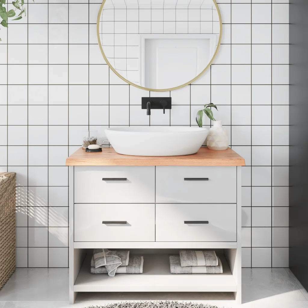 Piano Bagno Marrone 100x40x(2-4) cm Legno Massello Trattato 3156129