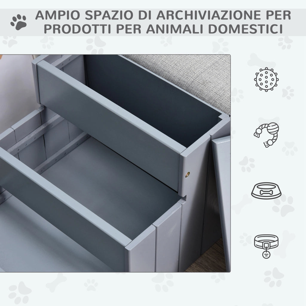 EasyComfort Scaletta per Cani a 3 Gradini con Tappeto Antiscivolo e Spazio Interno, 40.5x44.5x38cm, Grigio