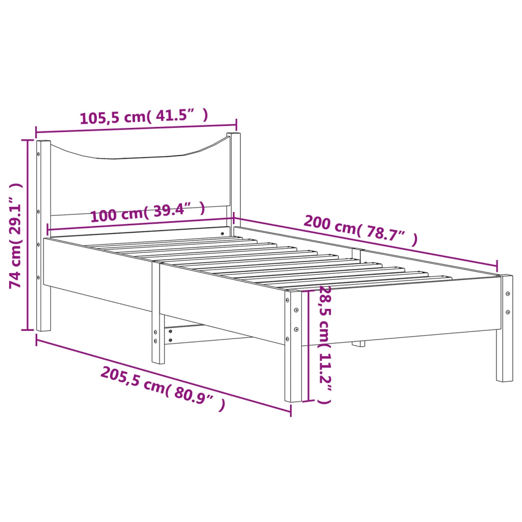 Letto senza Materasso Marrone Cera 100x200 cm in Legno di Pino