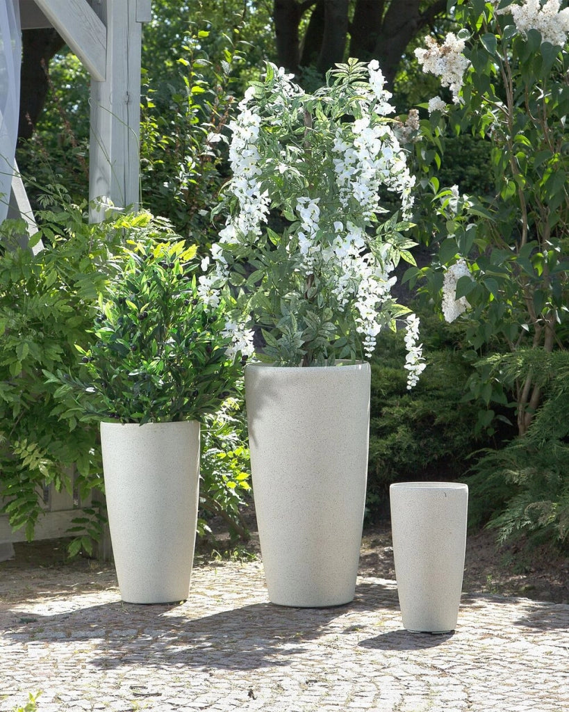 Vaso per fiori Fioriera alta in pietra beige 75 x ø 39 cm Accessori decorativi per interni e esterni moderni e minimalisti