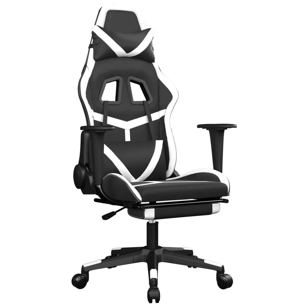 Sedia Gaming Massaggiante Poggiapiedi Nero e Bianco Similpellecod mxl 126536