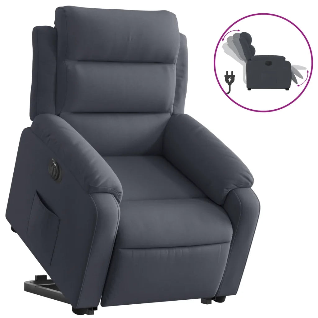 Poltrona Alzapersona Reclinabile Elettrica Grigio Scuro Velluto