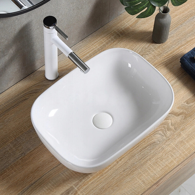 Lavabo da appoggio rettangolare in ceramica da posizionare sul piano di lavoro, bianco, 46x33 cm