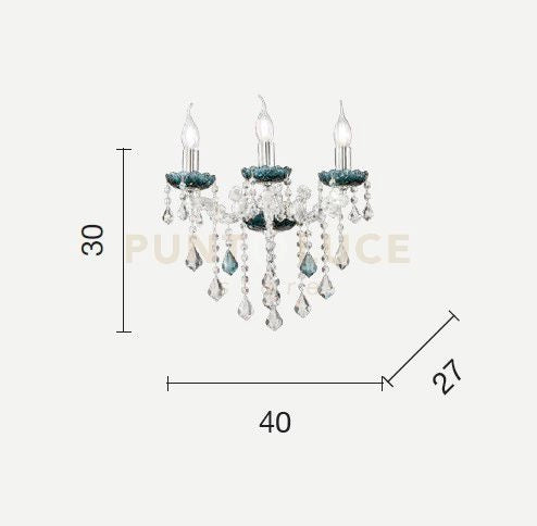APPLIQUE DAMASCO 3 LUCI CRISTALLO E CROMO ATTACCO E14