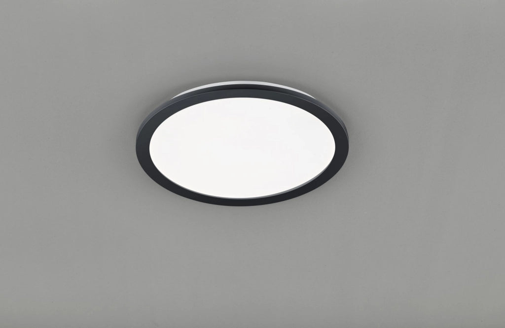 CAMILLUS PLAFONIERA LED TONDA METALLO NERO OPACO CON FUNZIONE DIMMERABILITA' CON NORMALE INTERRUTTORE A PARETE IP44 D. 40CM LED 22 W · 2.700 lm · 3.000 K
