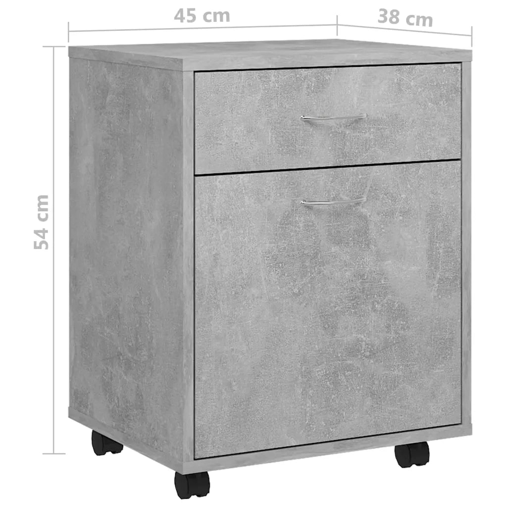 Mobiletto con Ruote Grigio Cemento 45x38x54cm Legno Multistrato 808444