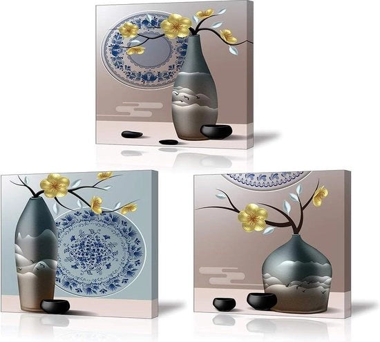 Quadro da Parete a Canva con Fiori e Boccioli in Stile Vintage con Immagine Acquatica - 30x30cm