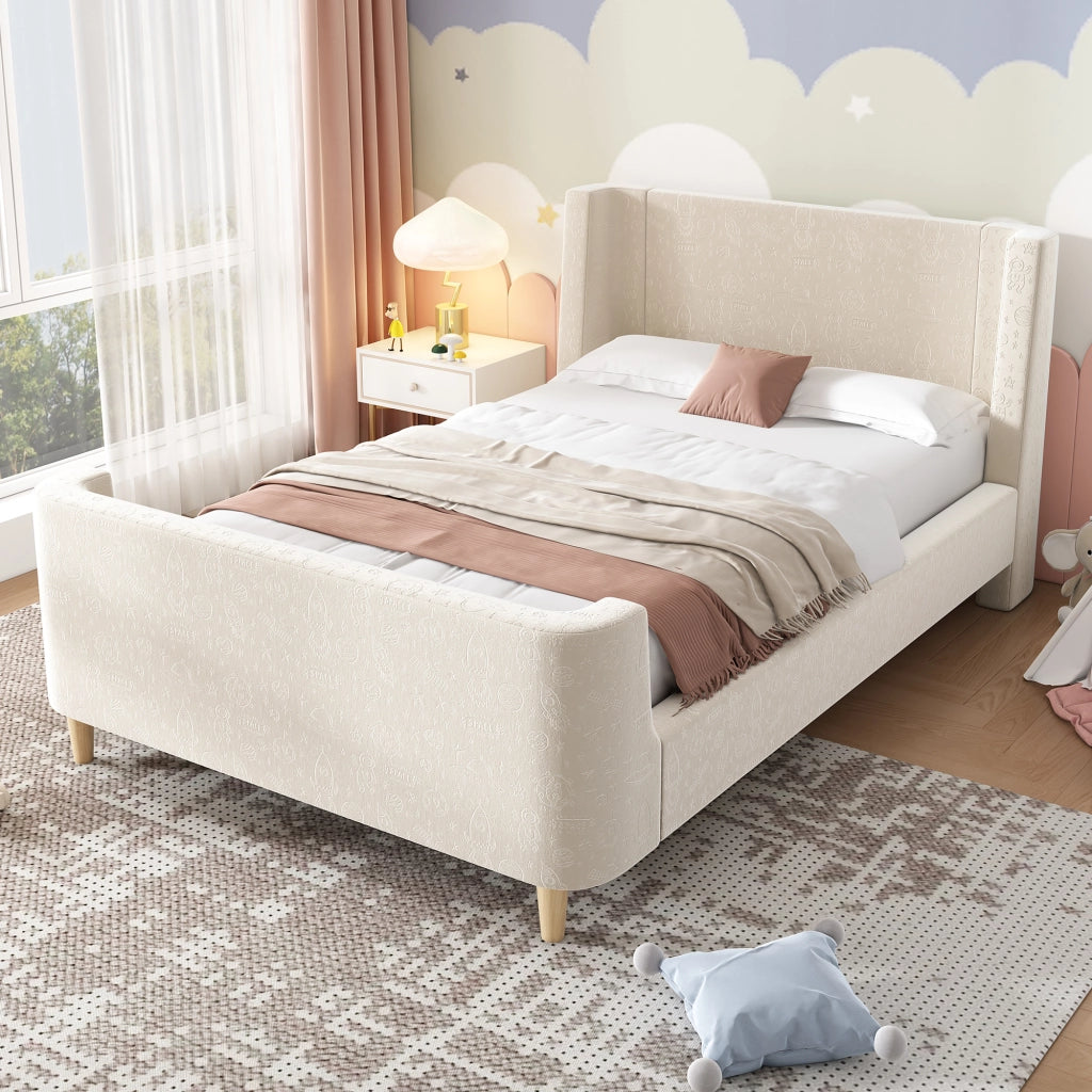 LETTO A SLITTA 90x200 cm Beige in velluto per cameretta bambini