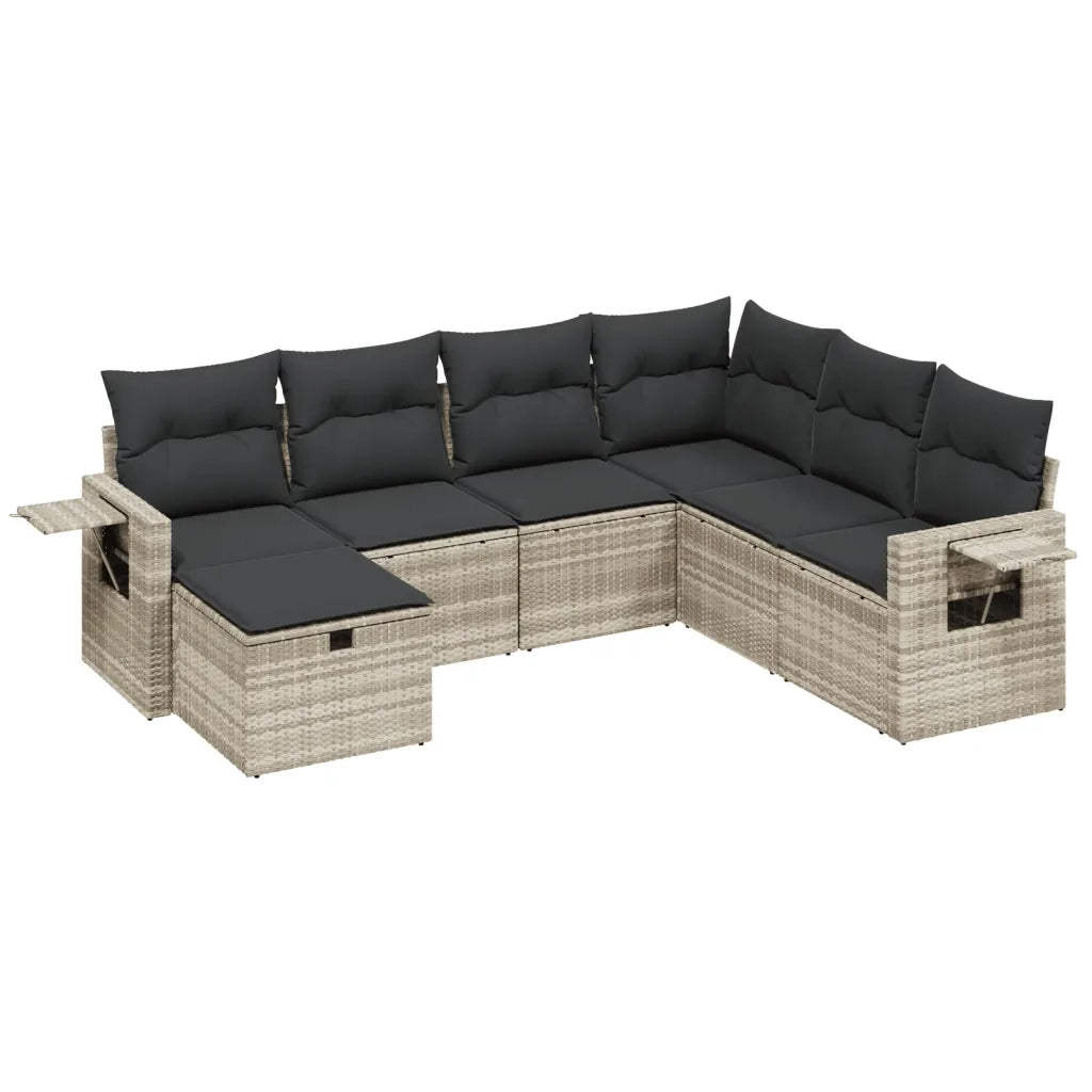Set Divani da Giardino 7pz con Cuscini Grigio Chiaro Polyrattan