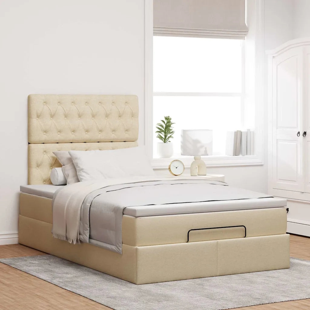 Struttura Letto Pouf con Materasso Crema 120x200 cm in Tessuto 3313235