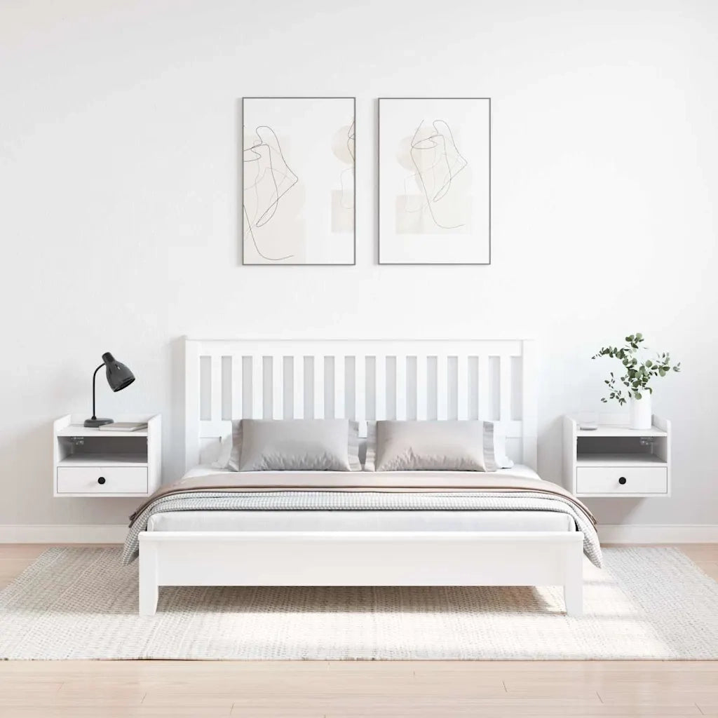 Comodino 2 pcs Bianco 38 x 36 x 29,5 cm Legno di pino massello 873514