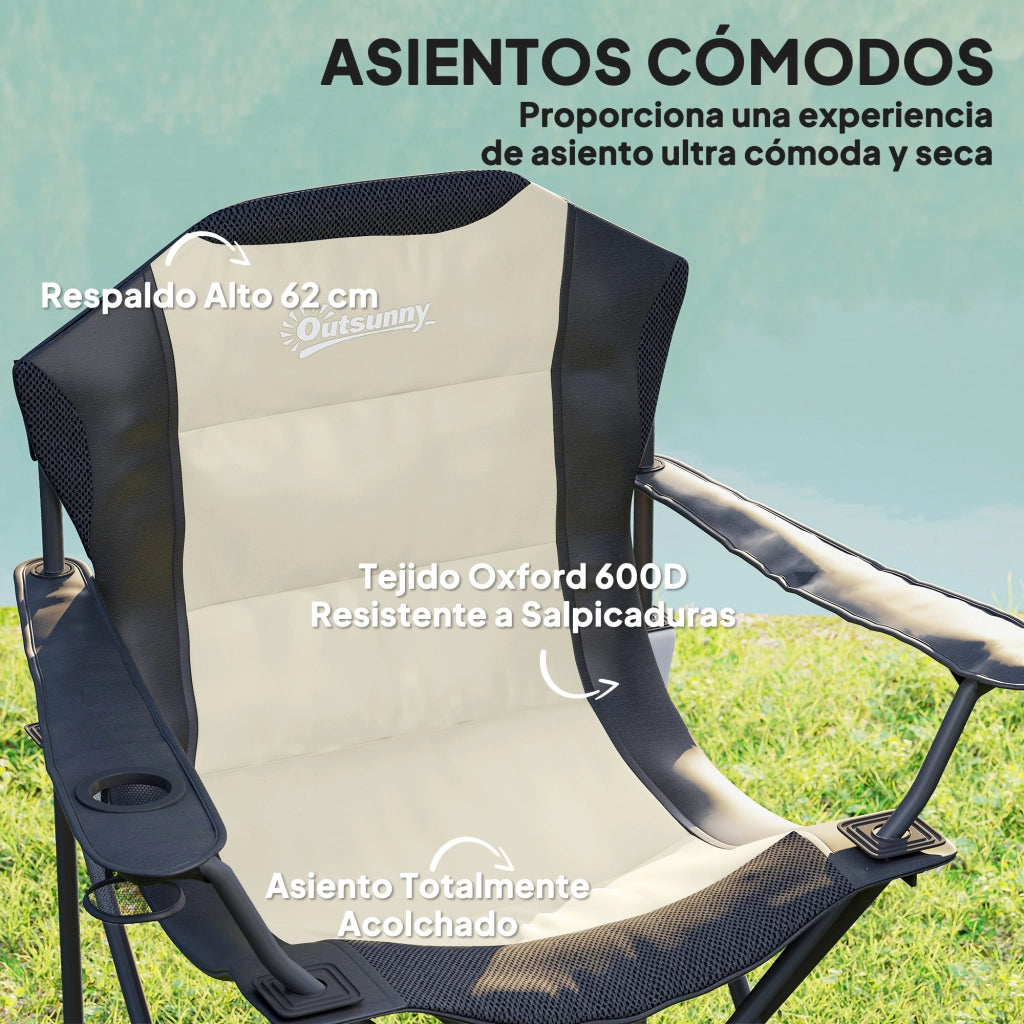 Sedia Pieghevole con Schienale Alto e Portabibite ¨C Zephmum ¨C Crema e Nero