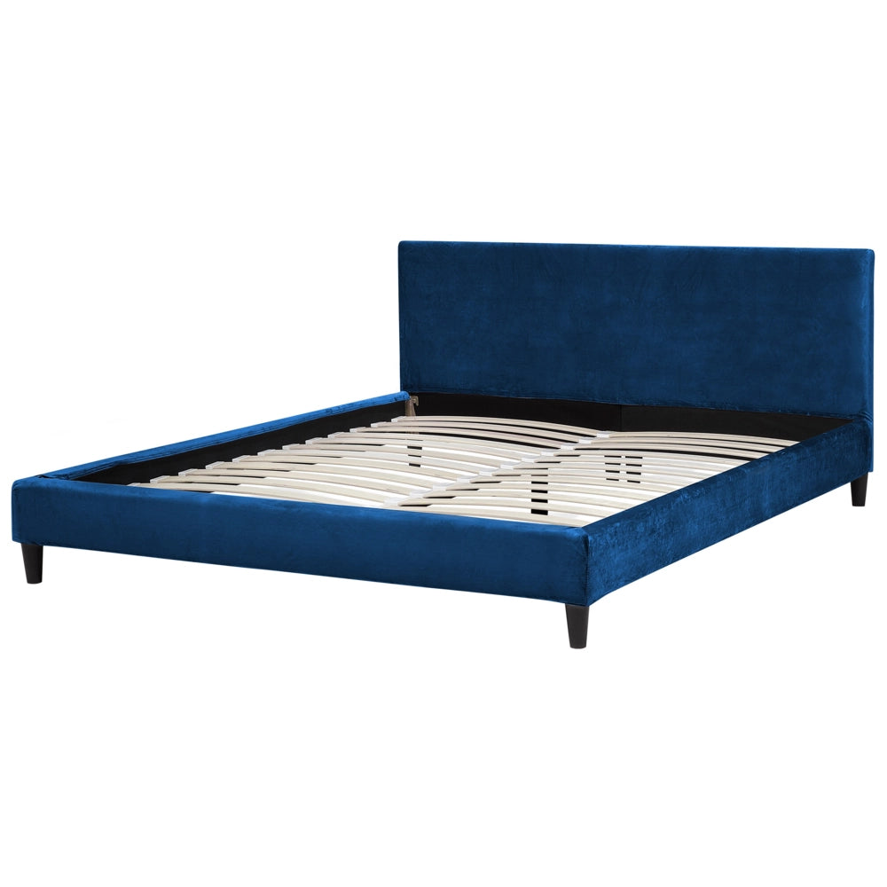 Letto 180 x 200 cm con  rete a doghe in velluto blu contemporanea