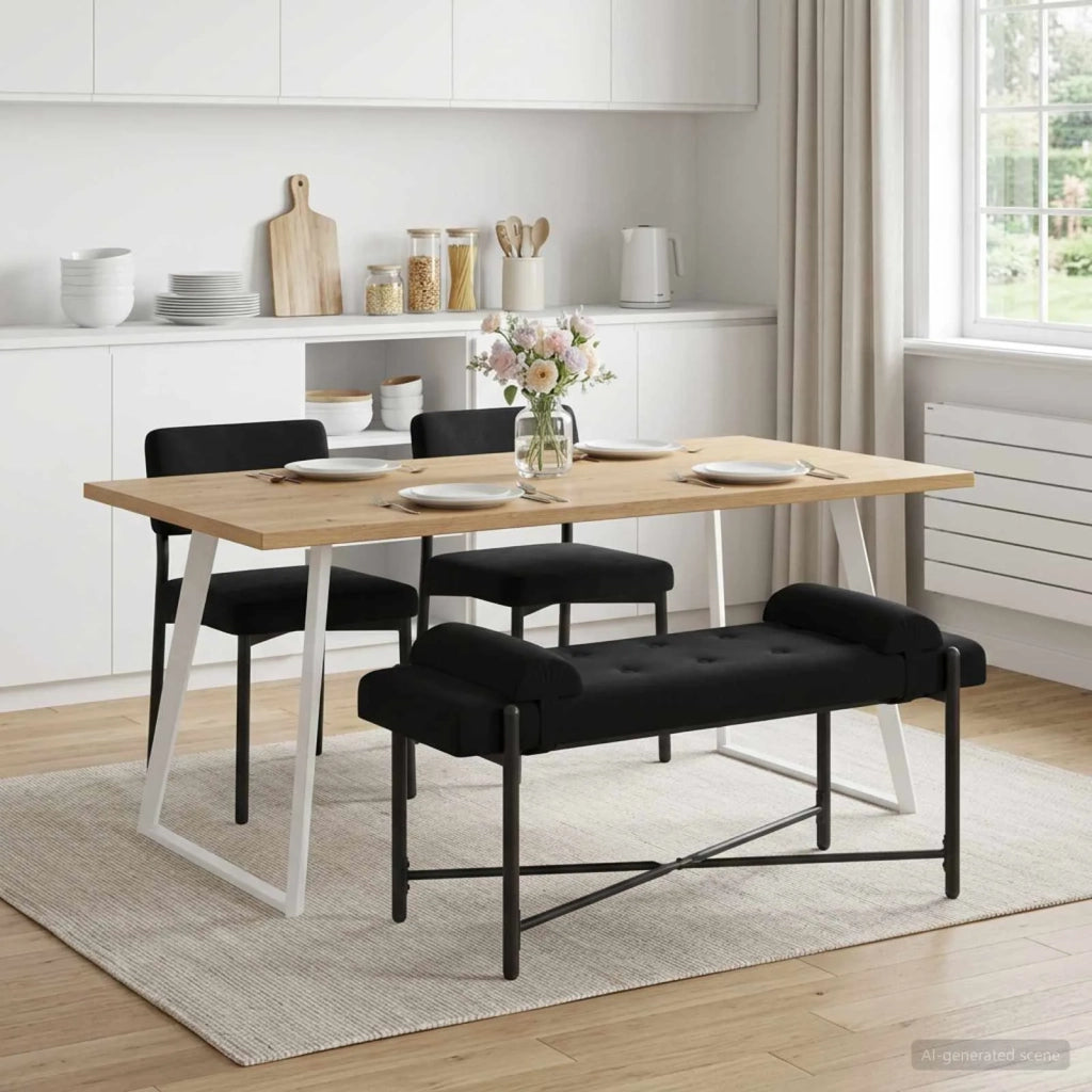 Panchina con bottoni e cuscini Nero 110 x 40 x 46 cm Velluto 42038391