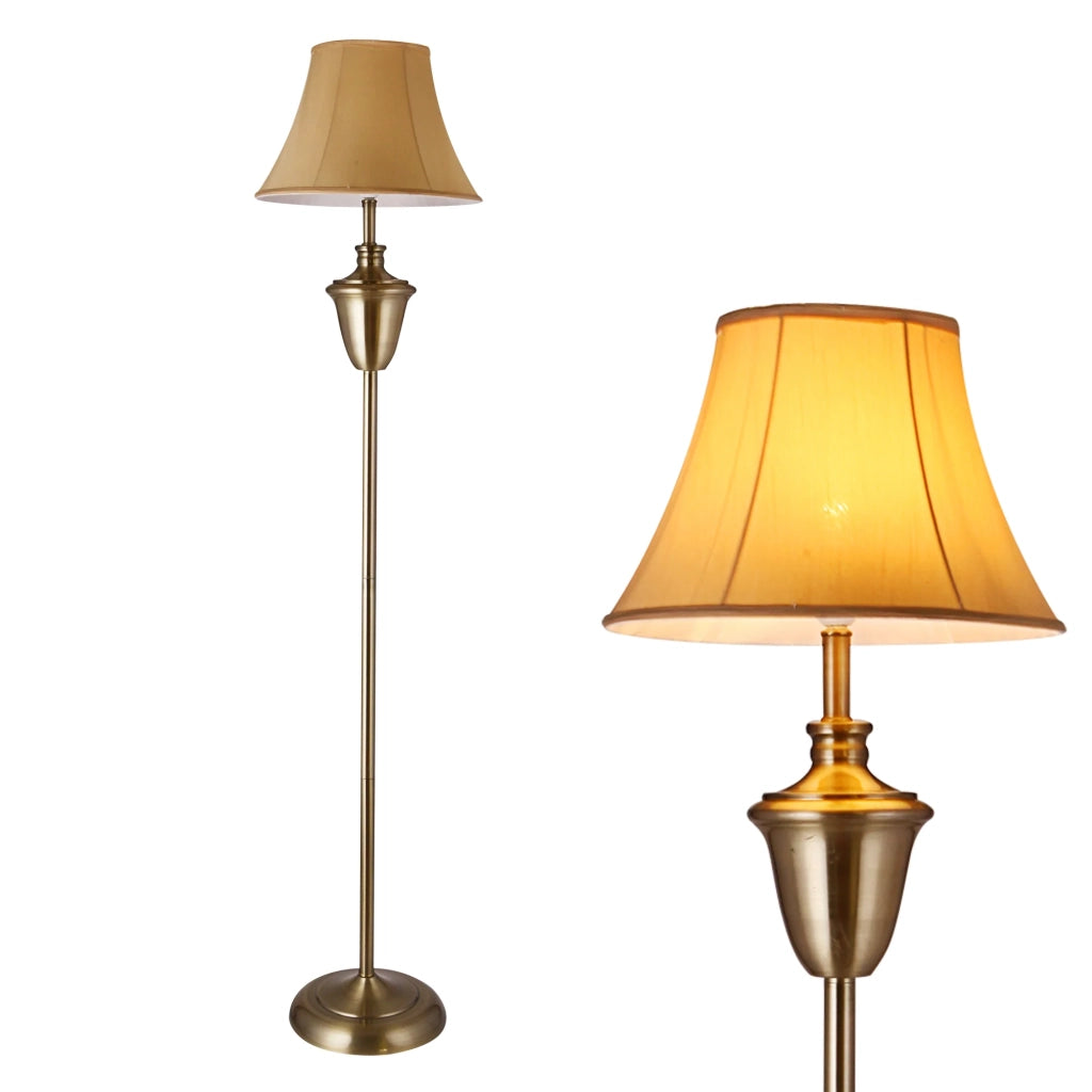 Lampada da terra lampada a torcia rame lucido beige altezza: circa 157 cm diametro paralume: 35 cm beige marrone bianco 03_0002441