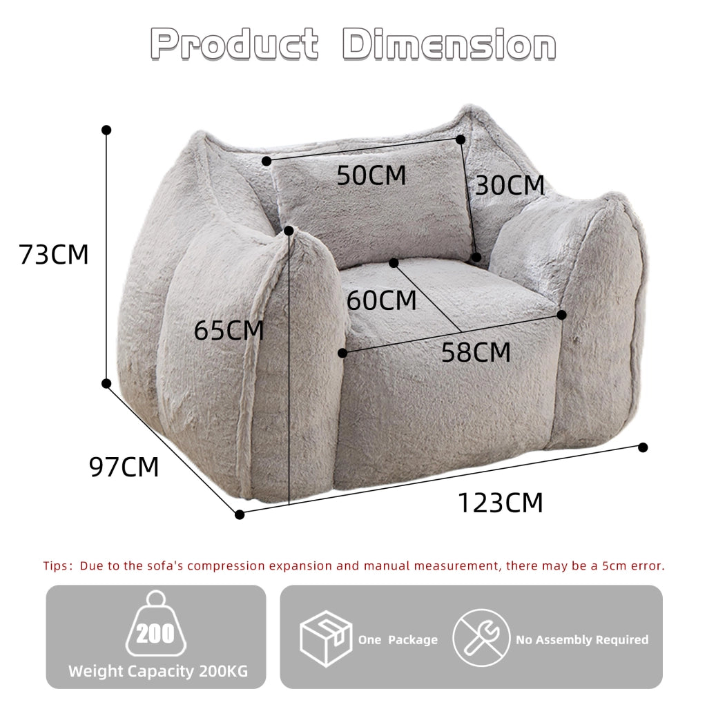 POLTRONA SACCO in faux fur Grigio, design ergonomico, senza assemblaggio