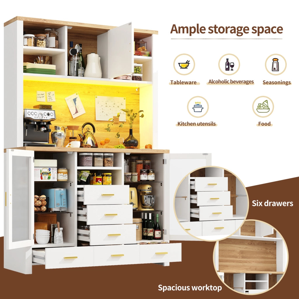 Credenza da cucina con LED controllabile tramite app in MDF bianco effetto legno con ampio spazio contenitore