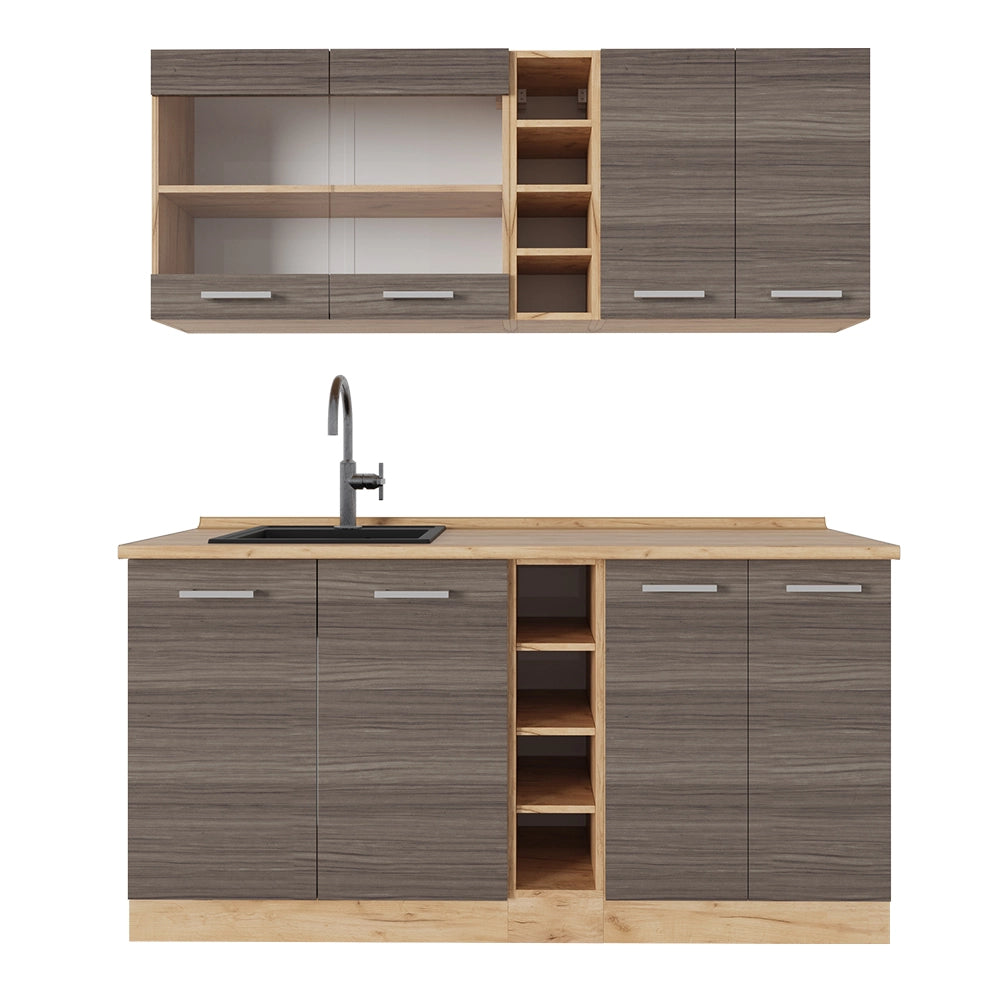 Vicco Cucina completa Grigio nobile/rovere dorato 160 cm senza piano di lavoro