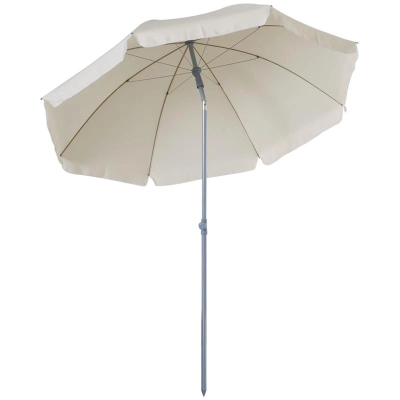 OMBRELLONE PORTATILE 220 CM CON TETTUCCIO INCLINABILE IN POLIESTERE BIANCO CREMA